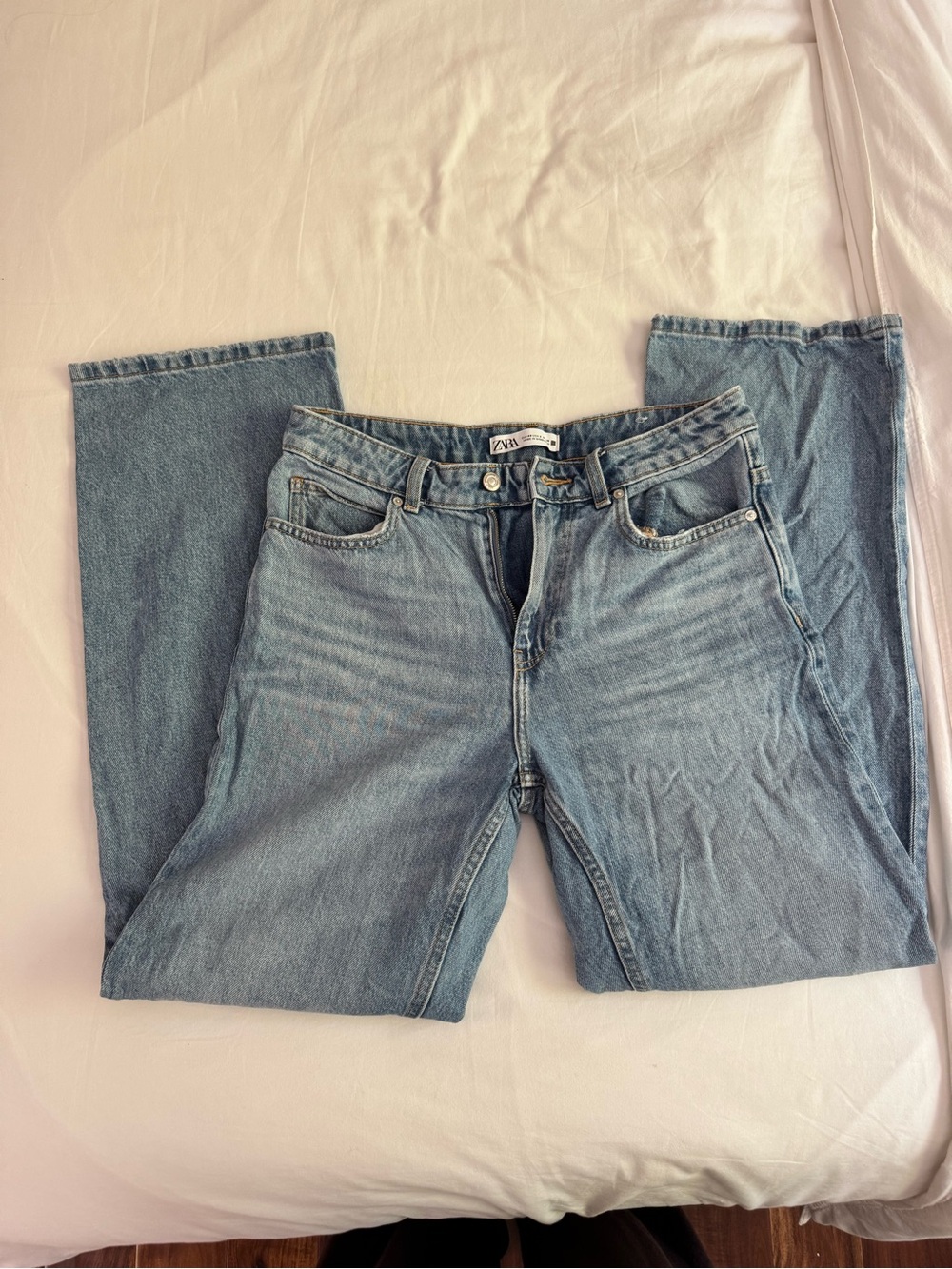 Zara Light Blue High-Rise Straight Jeans